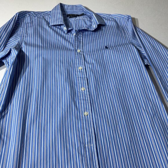 Polo Ralph Lauren Mens Slim Fit Blue/White Striped Dress Shirt 16.5 34/35 Large - Picture 2 of 7